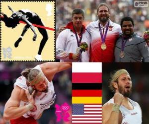 yapboz Atletizm erkekler atış podyum, Tomasz Majewski (Polonya), David Storl (Almanya) ve Reese Hoffa (ABD) - Londra 2012 - koymak